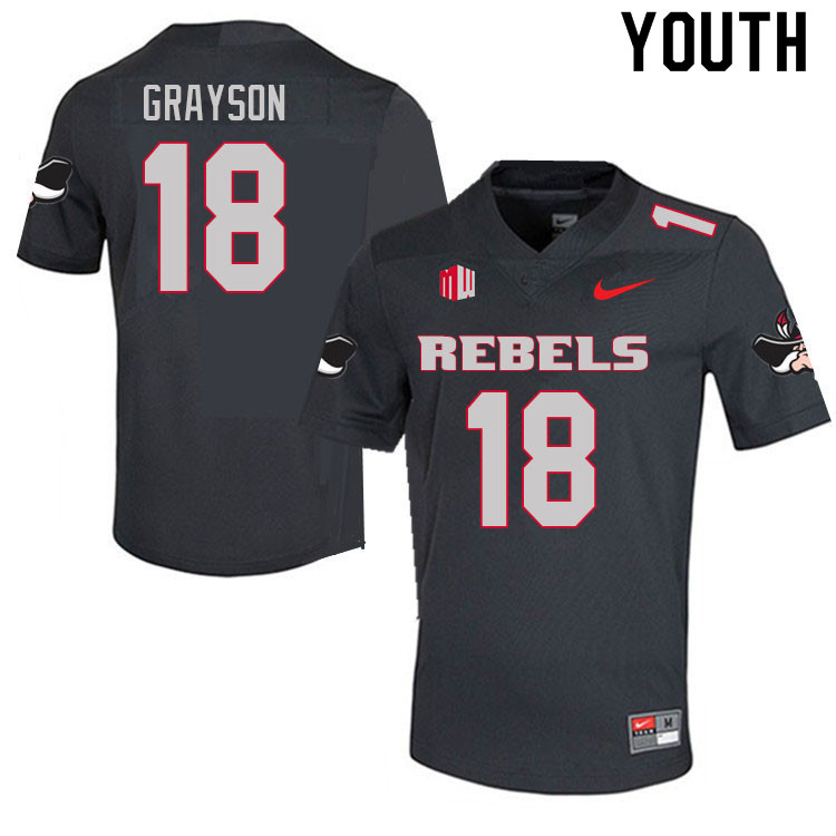 Youth #18 Shaun Grayson UNLV Rebels College Football Jerseys Sale-Charcoal - Click Image to Close